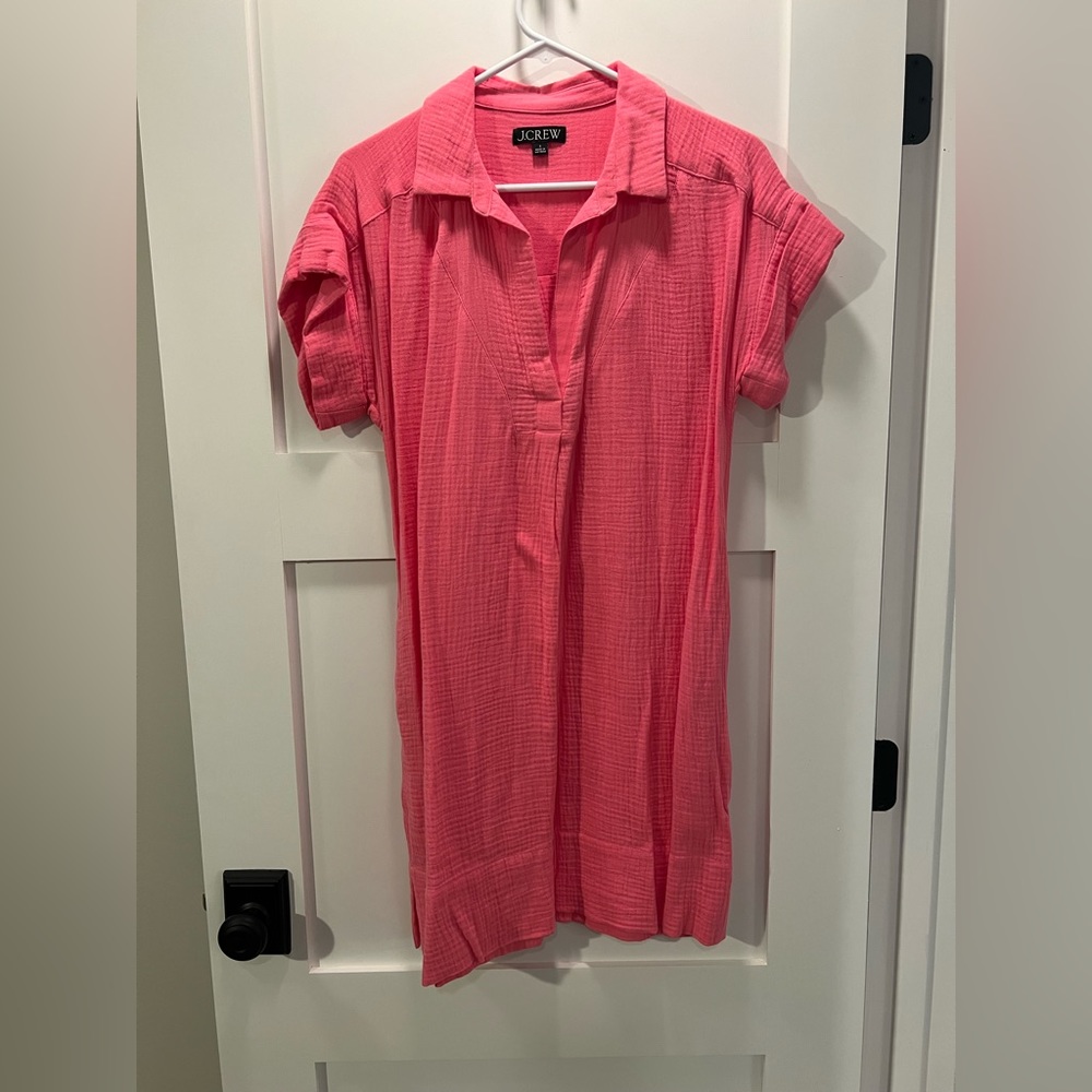 J.Crew pink crinkle gauze shift dress